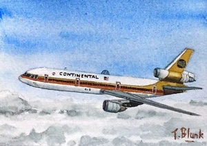 ACUARELA ORIGINAL - Continental Airlines, McDonnell Douglas DC-10. - Imagen 1 de 1