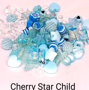 20g 50-70 fun acrylic bead mix flowers butterflies stars hearts pearlized blue T - Bild 1 von 4