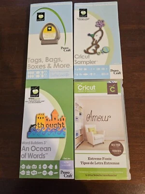 Lote de 4 Cartuchos Cricut Etiquetas, Bolsas, Sampler, Extreme Fonts, Ocean of Words Foto 1 de 3
