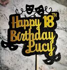 Birthday Cake Topper Musical arts Theatre, comedy,tragedy Black and gold glitter