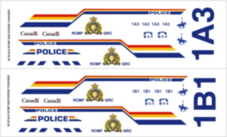 1/25 SCALE RCMP DODGE CHARGER WATERSLIDE DECALS - FITS AMT/WELLY - NEW RELEASE - Image 1 of 1