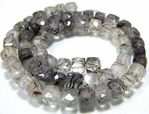 Natural AA Black Rutile Cube Shape Beads 7-8mm Faceted Box Shape Beads 8" Strand