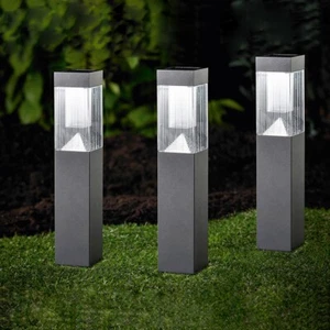 MeLiTec 3er-Set Solar-Gartenleuchte SO27-1, Edelstahl anthrazit, LED-Gartenlampe - Bild 1 von 6