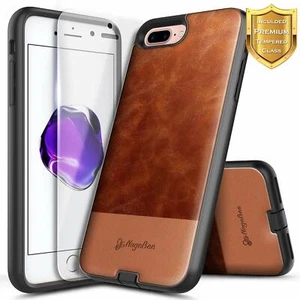 Funda de cuero a prueba de golpes con vidrio templado para teléfono iPhone 6 6s 7 8 Plus - Imagen 1 de 6