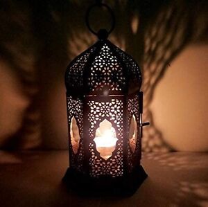 Illuminate Space: Brass Moroccan Lantern Lamp Tealight Candle Holder for Decor