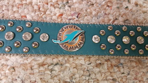 Miami DolphinsTeal Leather Belt Rhinestone Fancy Style Glitz Bling S M L XL XXL Cover