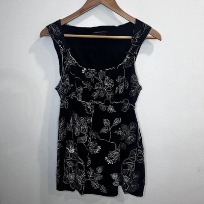 BCBGMAXAZRIA Babydoll Tank Womens Large Black White Floral Embroidered Y2K Long - Image 1 of 4