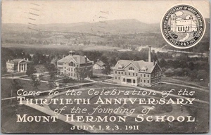 1911 MOUNT HERMON SCHOOL Massachusetts Postal "30 Aniversario" 1911 Cancelar - Imagen 1 de 2