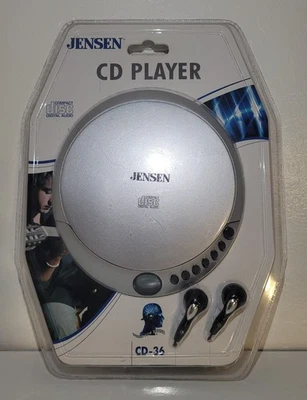 Reproductor de CD de disco compacto Jensen modelo CD-36 plateado con auriculares nuevo en caja Foto 1 de 4