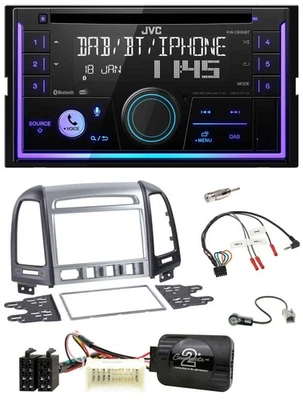 JVC Lenkrad USB 2DIN DAB Bluetooth CD Autoradio für Hyundai Santa Fe 4 Schalter - Bild 1 von 4