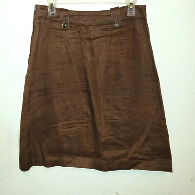 Falda de lino plisada frontal línea A marrón para mujer H&M talla 8 Foto 1 de 4