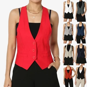 TheMogan Womens Dressy Casual Versatile Racerback Vest Uniform Suit Waistcoat - Picture 1 of 50