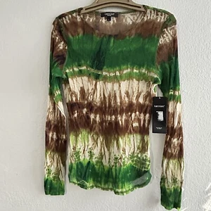 KAREN KANE Womens Petites Size Large Rain Forest L/S Crew Neck Blouse NWT - Picture 1 of 7