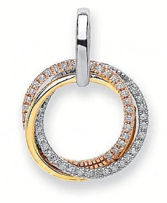 КУЛОН КРУГИ НАБОР БРИЛЛИАНТОВ 0,15 КАРАТА БЕЛОЕ, ЖЕЛТОЕ И РОЗОВОЕ ЗОЛОТО С КЛЕЙМОМ 9 КАРАТ - Изображение 1 из 4