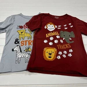 The Childrens Place Animals Lion Zebra Zoo Tee Top T-Shirt Kids Size 4T Red Gray - Picture 1 of 9
