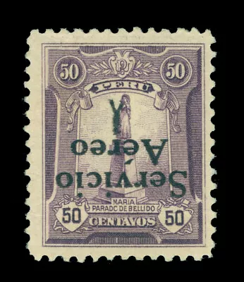 PERU 1927 AIRMAIL- INVERTED Overprinted - 50c violet  Sc# C1a mint MLH  ERROR - Image 1 of 2