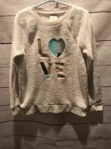 Jumping Beans Girls Cream Plush Faux Fur Love Sweatshirt, Size 7 - Super Soft! - Picture 1 of 4