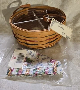 1998 Longaberger Round Darning Basket Divided , Protector & Mother's Day Liners - Picture 1 of 8