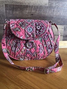 Vera Bradley Saddle Up Crossbody Bag Purse Floral Paisley Pink Silver Hardware - Picture 1 of 6