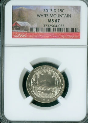 2013 D WHITE MOUNTAIN PARKS LABEL QUARTER NGC MS67 . - Image 1 of 2