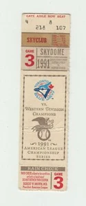 Boleto Skydome 1991 Toronto Blue Jays Campeonato de la Liga Americana Juego 3 - Imagen 1 de 2