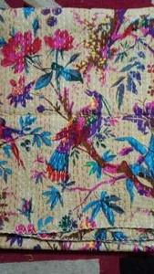 Indian Cotton Floral Print Kantha Bedspread Handmade Quilt Throw Blanket Hippy - Picture 1 of 2