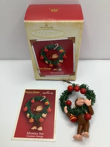 Hallmark Curious George Monkey See 2004 Ornament Mischievous Christmas Wreath - Picture 1 of 8