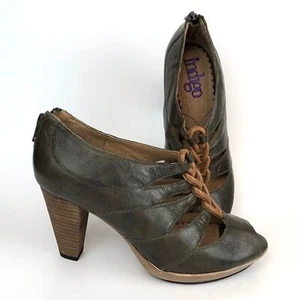 Vintage Indigo by Clarks Platform Peep Toe Braided Leather Heels Size 6 Green - Picture 1 of 7
