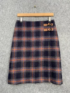 Laura Ashley Skirt UK 8 Moon Tweed Kilt Navy Tartan Check Wool A Line - Picture 1 of 11
