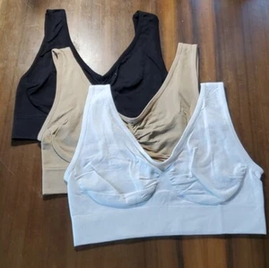Freedom Size S/M NEW 3 Bras Set White Black Beige Stretchy Wire-free Pullover - Picture 1 of 6