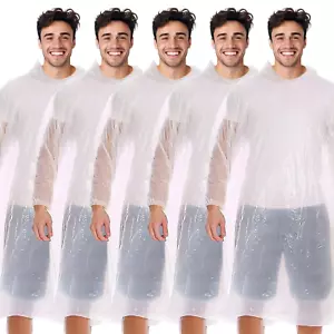 5pc Clear Rain Poncho Adult Waterproof Poncho Disposable Festival Rain Coat Mac - Picture 1 of 8