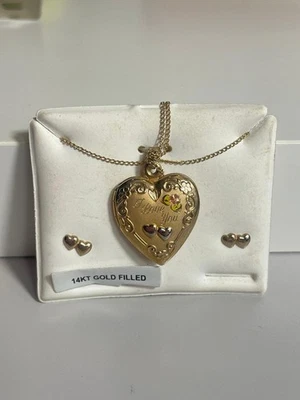 Винтажный 14k золото заполненное сердце медальон я люблю тебя гравировка w сердце серьги новый - Изображение 1 из 4