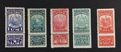 Guatemala XF MVLH 5 Different revenue stamps Fiscal 4-22-22    (W58) - Image 1 of 2