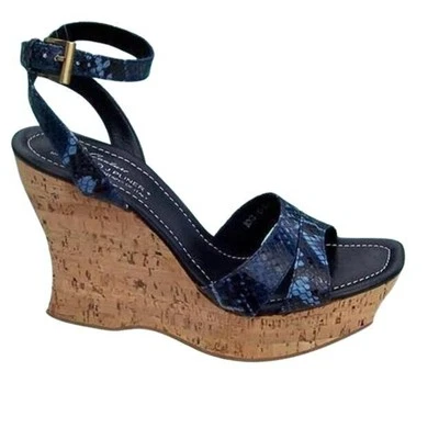 Donald Pliner Blue Hand Carved Cork Pitone Leather Wedge Platform Shoe $250 NIB - Image 1 of 4
