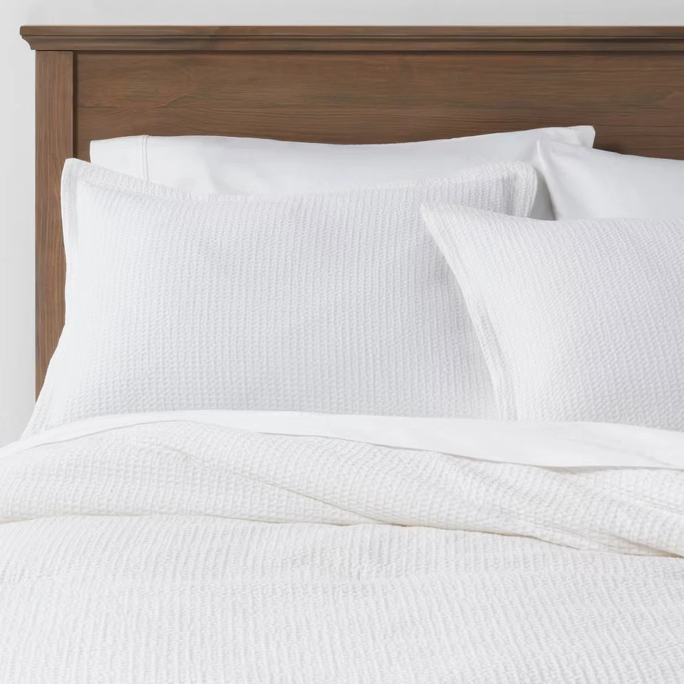 3pc Threshold Washed Waffle Weave Comforter & Pillow Sham Set | King White