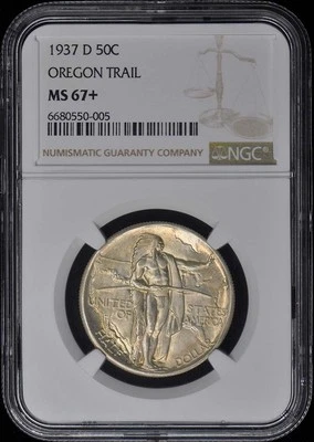 OREGON 1937-D Silver Commemorative 50C NGC MS67+ - Image 1 of 2