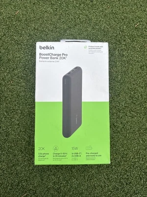 Belkin 20K Power Bank  20000mAh, USB-A & C 15w, Black  iPhone, Galaxy Android - Image 1 of 4