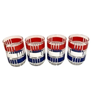 Vintage Libbey Glasses (4) Red White & Blue Americana Mod Stripes Patriotic Set - Picture 1 of 9