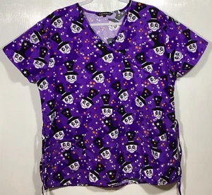 Blusa Médica Halloween Mujer Talla L Grande Medida Calaveras Púrpura - Imagen 1 de 4