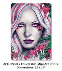 ACEO LE PRINTS Bleeding Hearts Flowers Poisonous Pink White Gothic Art Portrait
