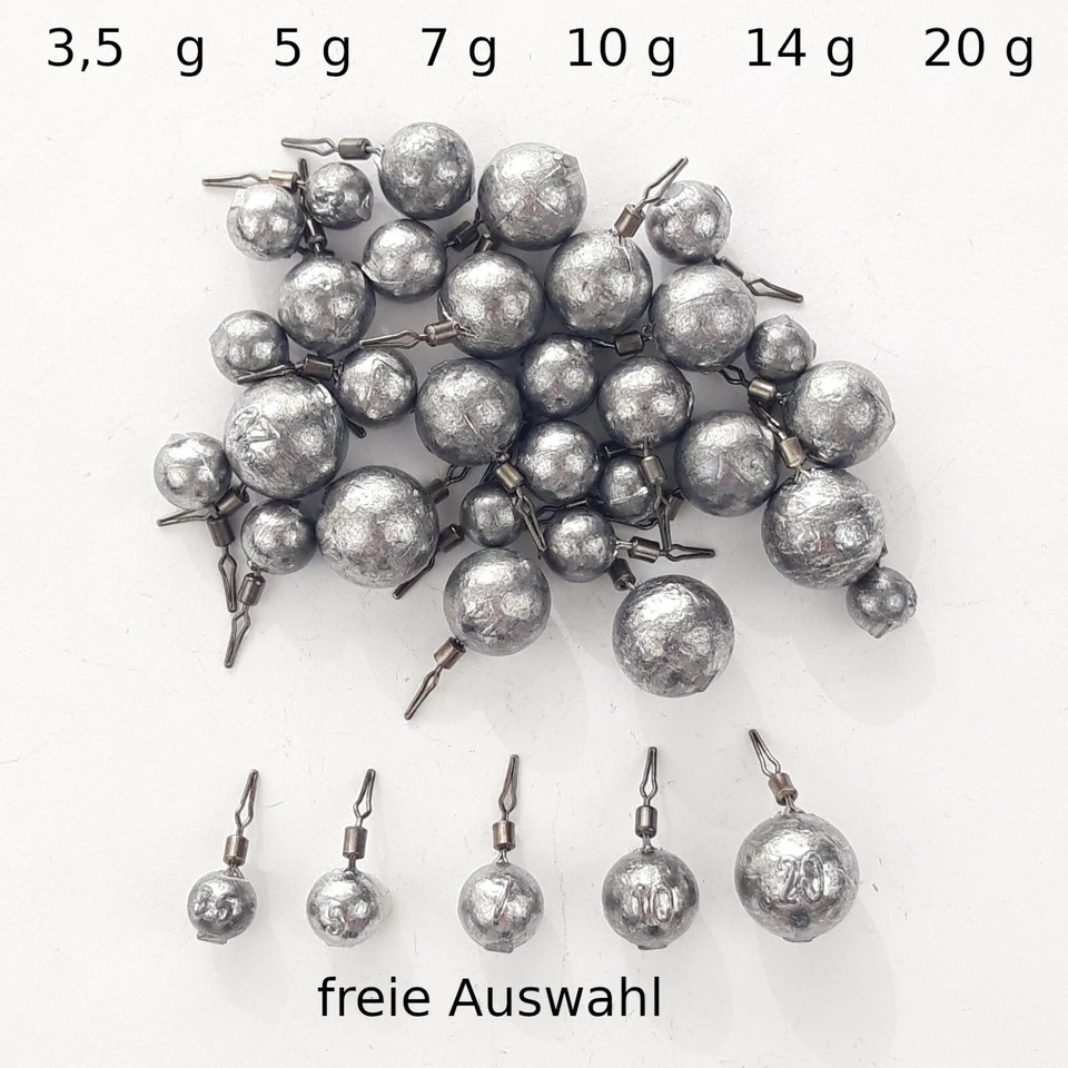 10St. KUGEL DROP SHOT BLEI Klemmwirbel 3,5-20g Zander Angel Senk Stift Rund Blei - Bild 1 von 1