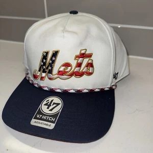 New York Mets '47 Flag Script Hitch Snapback Hat - White - Picture 1 of 3