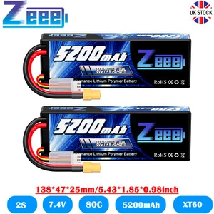 2PCS Zeee 2S LiPo Battery 7.4V 5200mAh 80C XT60 Hardcase for RC Car Truck Boat - Picture 1 of 7