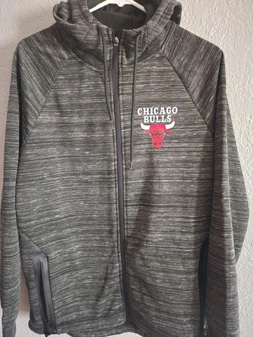 UNK NBA Full Zip Hooded Sweatshirt Chicago Bulls Heather Gray Size Medium Fleece Cover