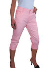 Ladies Crop Leg Capri Chino Jeans With Diamante Cuff  Stretch Pastel Pink 20-22