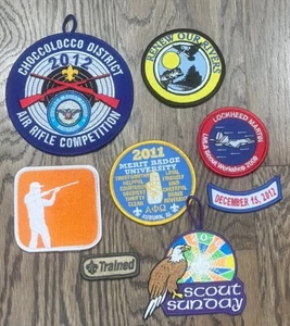 8 Boy Scout Sunday Patches Mixed Lot Air Rifle Lockheed Merit Trained Renew - Picture 1 of 5