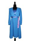 ORIGINAL 1980s Dress Union Made Royal Blue Chiffon Puff Sleeves Edwardian 