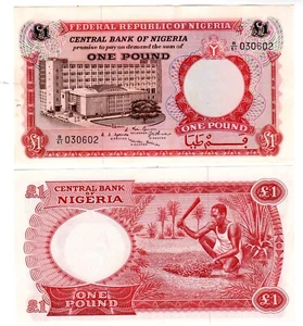 FEDERAL REPUBLIC OF NIGERIA BILLET 1 POUND ND 1967 P8 NEUF UNC - Imagen 1 de 1