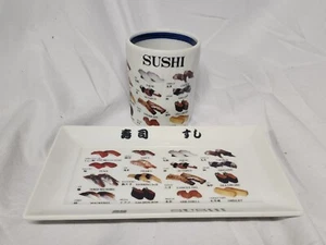 Vintage Sushi Menü Terminologie Tee Sake Becher mit passender Platte Made in Japan  - Bild 1 von 7