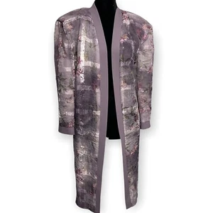 R&M Richards Purple Floral Duster Semi Sheer Purple Long Sleeve Light One Size - Picture 1 of 7